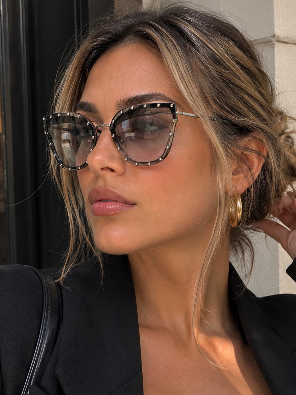 Valentino VA2028 Studded Cat Eye Sunglasses Black Gold 3005/87